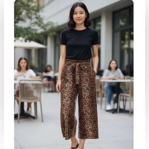 Derek Heart Leopard Print Wide Leg Pants